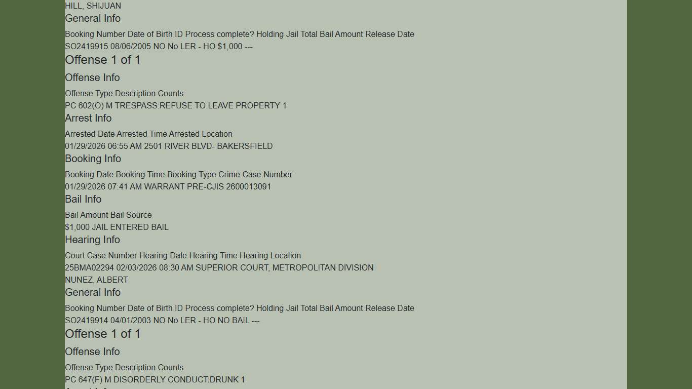 Inmate Information Printable KCSO